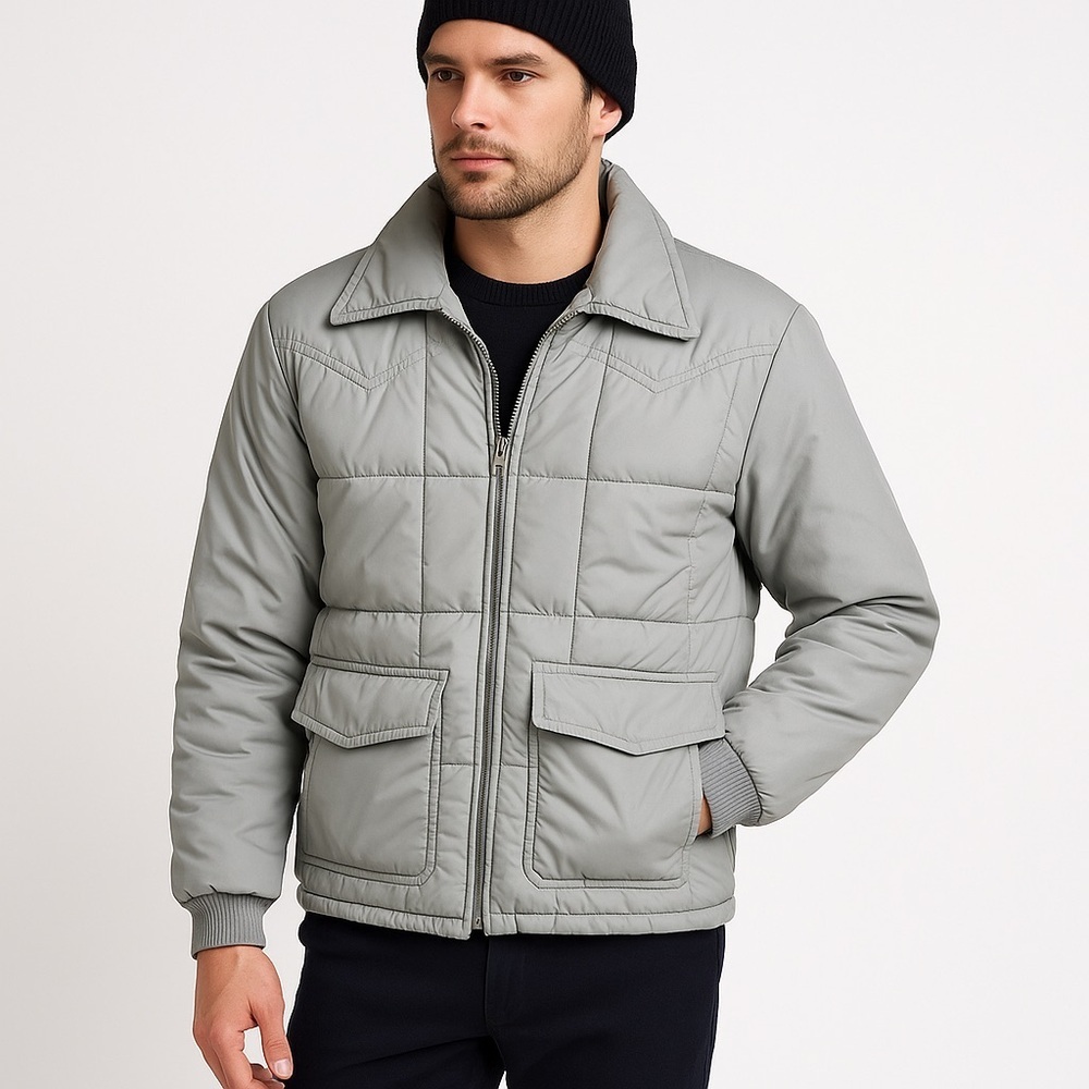 Tempco Goose Down Puffer Jacket Vintage 70s 80s Quilted Western Gray Size 42